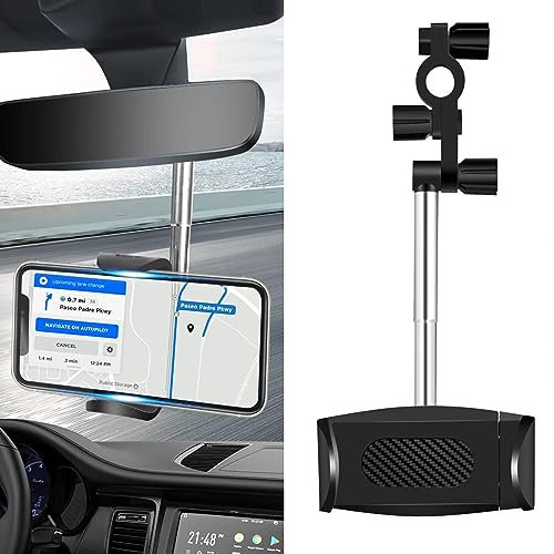 Yumfugu Paquete de 1 soporte para teléfono móvil para espejo retrovisor de coche, rotación de 360 grados sin bloqueo de línea de visión, base de navegación retráctil, accesorio de barra de soporte
