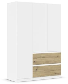Rauch Möbel Costa, Kleiderschrank, Farbe Weiß/Eiche Artisan, Breite 136 cm | Schrank, 3-türig, 2 Schubladen, Push-to-open, Zubehör Basic, für Schlafzimmer, Kinderzimmer, Babyzimmer, Garderobe