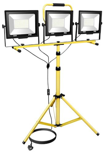 Willpower 300W 30000LM Tripod Stand LED Work Light, 3 Adjustable Head LED Floodlight Portable Job Site Light 230V Outdoor Indoor for Workshop Garage Construction Basement IP66 with Power Cord