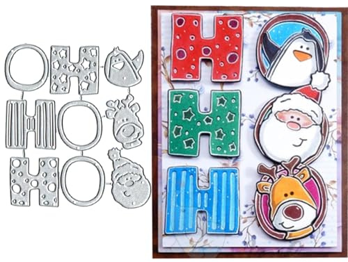 Christmas HOO Frame Metal Die Cuts, Penguin Santa Deer Frame Metal Cutting Dies Cut Stencils Card Paper Craft DIY Template Metal Cutting Dies Album Embossing Paper Dies for Card Making Scrapbooking