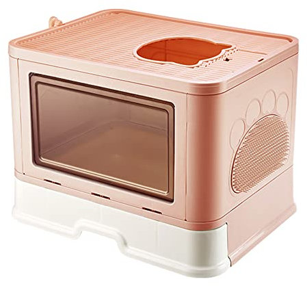 Willonin - Bandeja de arena para gatos para casa de inodoro cerrada plegable, bandeja para gatos con tapa, pala, cajón de arena de limpieza fácil (rosa)