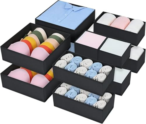 Homsorout Kleiderschrank Unterwäsche Organizer - 12er Set Pax Organizer | Schubladen Organizer, Faltbare Aufbewahrungsbox Stoff Aufbewahrung, Geeignet für kommode, Socken, BHs, Babykleidung, Schwarz