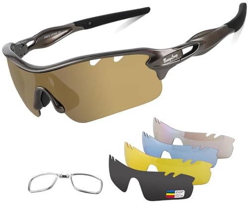 BangLong Polarisierte Fahrradbrille mit 5 Wechselgläsern – UV400 Sportbrille aus TR90 für Damen & Herren – Ultraleicht für Radfahren, MTB, Laufen & Angeln