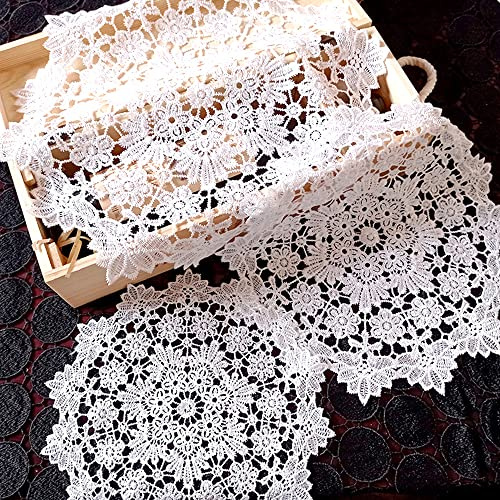 Anevous 6 Stück Runde Bestickte Tischset, Dekorative Tischmatte, Spitzendeckchen Placemat Spitze Tischmatte, Spitzendeckchen Tischdecke für Hochzeiten Geburtstagsfeier Vasen, Tischdecken,Weiß B 20cm