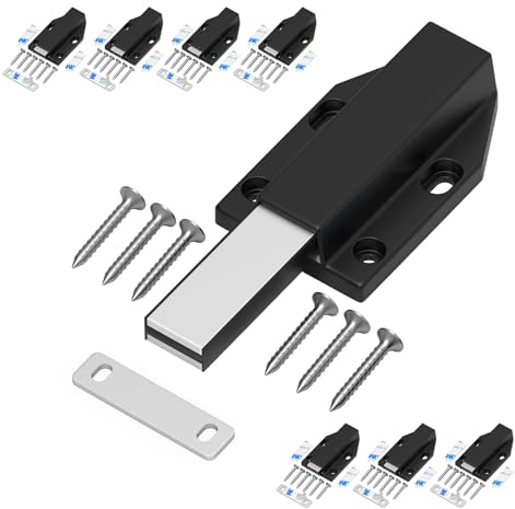 Magnetic Push Latch Without Nail Installation Tonitrui Heavy Duty Magnetic Touch Latches for Large Door Push Release Latch Kitchen Drawer Push Catch Press Out Latch (Black, 8)