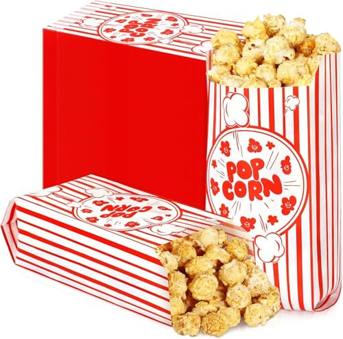 Votoko 250 Stück Popcorn Tüten, 9X21cm Klein, Popcorn Zubehör, Rot Weiß Gestreiften popcorntüten, für Kino, Geburtstagsfeier, Weihnachten, Partysnacks,Süßigkeiten