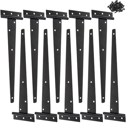 MEIDIV 10 Pack 12 Inch T Hinge, 300mm Shed Door Hinges, Garden Gate Hinges, T Strap Tee Hinge Black Outdoor for Wooden Shed Gates Barn Windows Wooden Fences