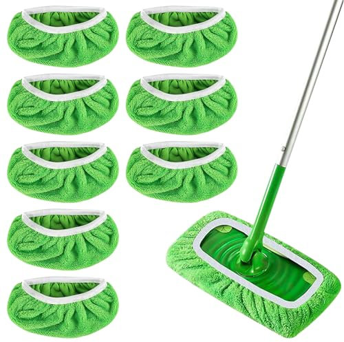 Yeria 8 Stück Tücher Wiederverwendbare für Swiffer Sweeper Mop, Feuchte Bodentücher mit Hoher Wasser Schmutzaufnahme für Nass- und Trockengebrauch