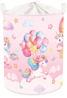 HUUMONSS Grande Cesta Porta Biancheria Bambini Animali Arcobaleno Pieghevole Cestini Portaoggetti Giocattoli Vestiti per Bagno Cameretta, Unicorno, 63L