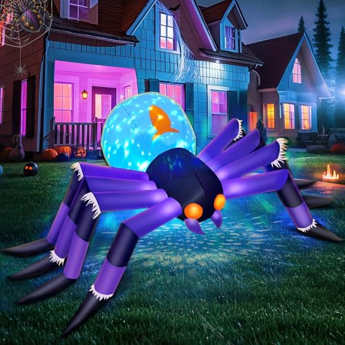 Halloween-Spinnen-Dekoration, 2,4 m, eingebaute 3-farbige Flammenrotations-LEDs, Halloween-Dekoration für Urlaub, Party, Rasen, Hof, Garten, Dekoration