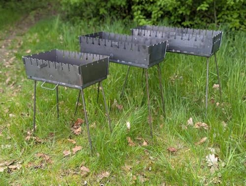 Mangal Grill 3 mm Koffer Schaschlik für 6, 8, 10, 12 Spießen mit 5 Spieße und Tasche, Grill mit Rost (Für 8 Spießen)