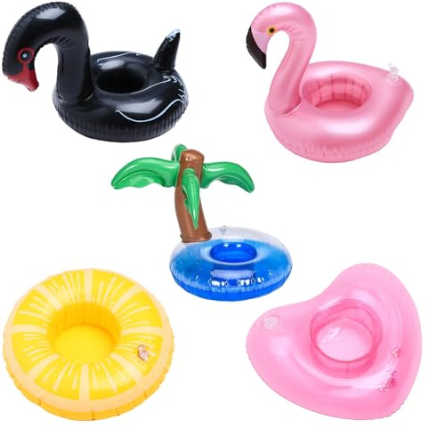 5 schwimmende Getränkehalter für Pool | Schwarzer Schwan / Flamingo / Kokospalme / Herz / Zitrone | Zubehör für Sommerparty