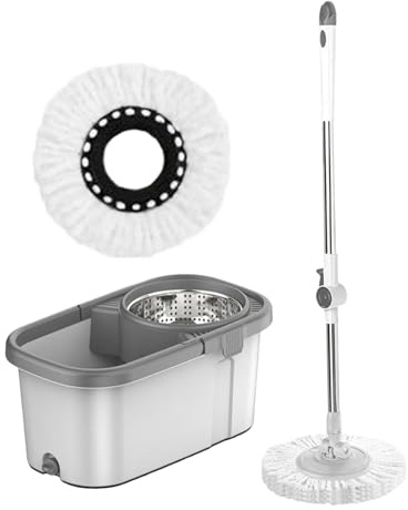 Ensemble Seau Essoreur et Balai, Kit Complet Balai Essoreur Rotatif avec 2 Lingettes Réutilisables, pour Un Nettoyage Facile des Parquets, Stratifiés et Carrelages