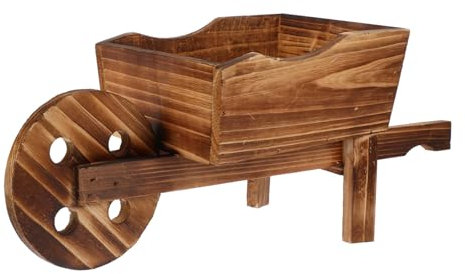 Toyvian Carrello Vaso da Fiori in Legno 46x15,5x19 Cm Fioriera Ornamentale a Carriola per Piante Grasse e Succulente da Interno ed Esterno Decorazione Giardino e Casa