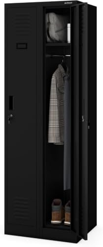 Jan Nowak Armoire Vestiaire Metallique 2B1AS Casier en Métal 2 Compartiments cloison Revêtement en Poudre 180 cm x 60 cm x 50 cm Noir