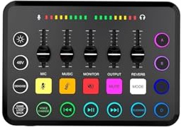 Carte son live Mixeur 5 canaux Carte son Mixeur Studio professionnel for jeu Voix Podcast en direct,Clarté sonore exceptionnelle(F11 Black)