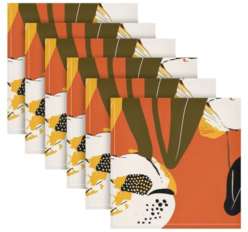Lot de 6 serviettes de table réutilisables en tissu abstrait, motifs fleurs, orange, 50,8 x 50,8 cm