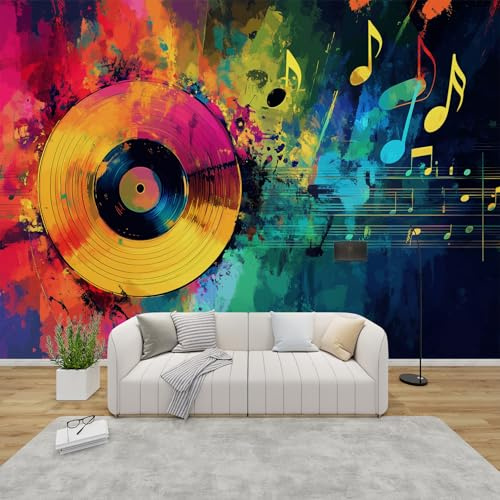 AevuCub Music Themed Wallpaper for Living Room - Vinyl Record Wall Murals for Bedrooms, Musical Wall Art, Non-Woven Photo Wallpaper 3D Effect, 350x256 cm