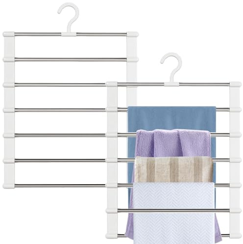 2 grucce per pantaloni salvaspazio, 6 piani, PVC + acciaio inossidabile, ad alta capacità di carico, per appendere pantaloni, jeans, sciarpe, ghette, asciugamani e cravatte (49 × 37 cm)