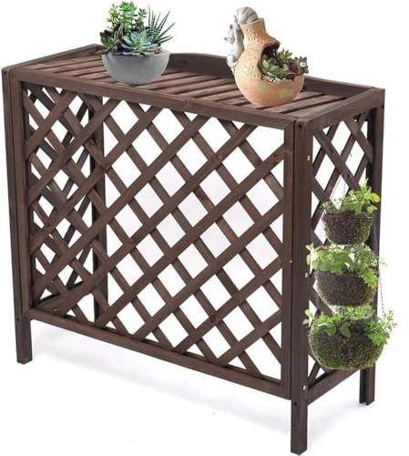 Cubierta de madera para valla de privacidad para unidades de aire acondicionado, revestimiento de bomba de calor al aire libre, resistente a la intemperie, jardín y balcón, rejilla protectora para