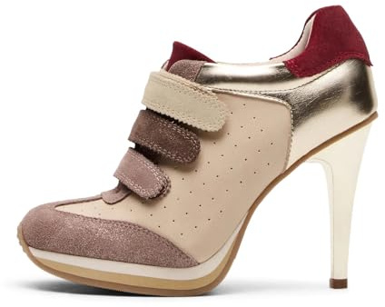 Wnshonzy Sneaker Heels for Women High Heel Khaki Suede Leather Tennis Shoes Sport Dressy Round T-Toe Comfort Stiletto Style Fashion Hook&Loop Vintage Platform Y2k