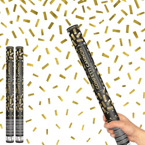 Gold Metallic Large Confetti Cannon 60cm – Pack of 2 – Party Poppers Party Confetti Popper Shooter for Weddings, Birthdays, Celebrations & Events