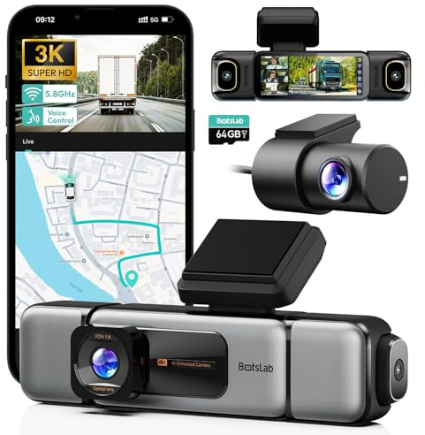 BOTSLAB Dashcam per auto anteriore posteriore a 4 canali, 4 canali 3K + 3 x 1080P, telecamera per auto con scheda SD da 128 GB, GPS 5 GHz, Super visione notturna, schermo IPS WDR, sensore G
