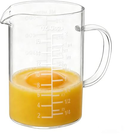 BCnmviku 500ml/2 Cup Glass Measuring Jug, V-Shaped Spout Measuring Cups for Coffee,Milk,Juice,Water,Tea(500ml B)