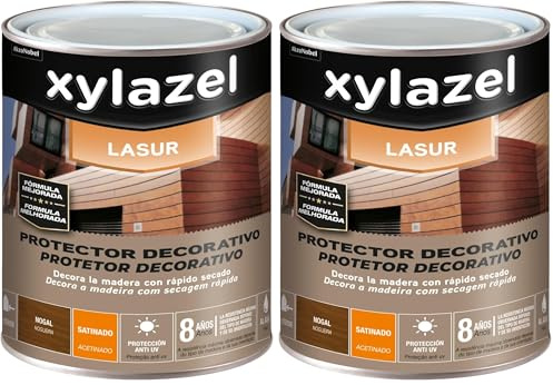 XYLAZEL Lasur Protector Decorativo al agua Satinado Nogal, 750 ml (Paquete de 2)