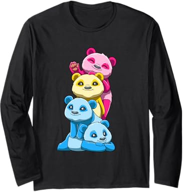 Panda Pansessuale Impilato Orgoglio LGBTQ Kawaii Maglia a Manica