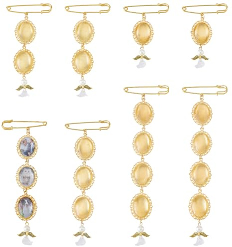 SUPERFINDINGS 8Stück Hochzeitsstrauß Foto Anhänger 4 Stile Hochzeitsboutonniere Engel Foto Anhänger Pin Brosche DIY Strauß Bild Anhängers Pin Brosche für Hochjahrestage Geburtstage Antik Bronze/Golden