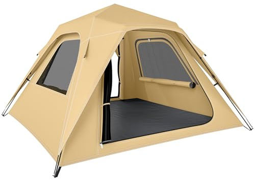 Outsunny Tienda de Campaña Instantánea, Tienda Pop Up con Ventanas de Malla y Bolsa de Transporte, Impermeable 3000mm y Protección UPF50+, para 2-3 Personas, Caqui