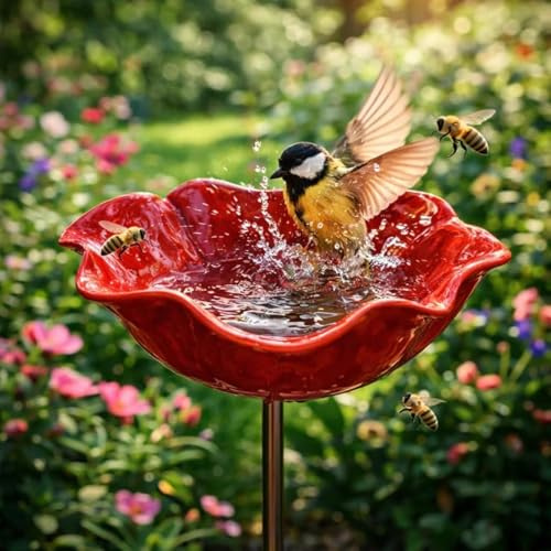 Gartenstecker aus Metall, Handgefertigt Blumenform Vogeltränke Winterfest Insektentränke Bienentränke Gartenfiguren & Gartenstatuen Gartendeko für Draußen