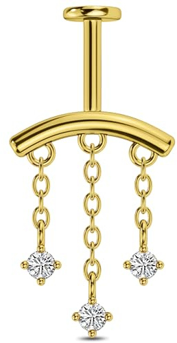 OUFER Vertical Helix Piercing 16G Kette Klarer CZ Anhänger Hidden Helix Schmuck Silber Gold Flachrücken Ohrring Vertical Rook Tragus Ohrringe für Frauen
