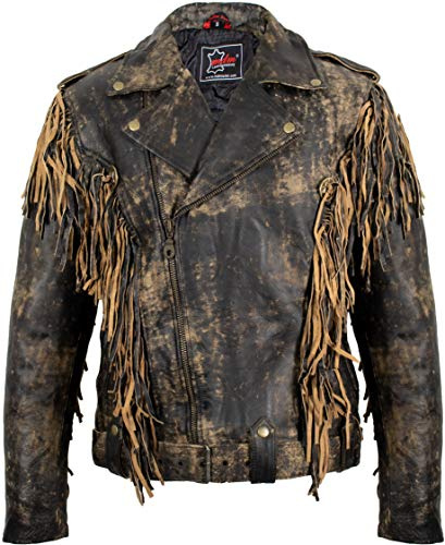 Chopper Lederjacke mit Fransen aus echtem Leder im Vintage Look