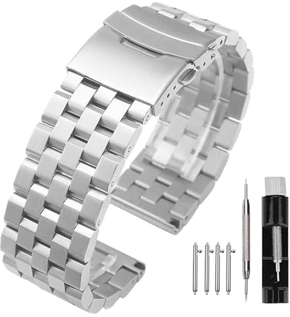 Kai Tian 18mm 20mm 22mm 24mm 26mm gebürstetes Finish Herrenuhrband Edelstahlarmband Silber Blakc Blau Uhrenarmbänder Ersatz Faltschließe Metall Uhrenarmbänder für Männer Frauen