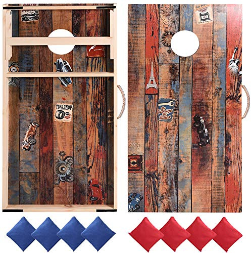 Sportdo Solid Wood Cornhole Set, två regleringar 5 x 10 cm kornhålsbrädor set med 8 cornhole väskor, perfekt för inomhus- och utomhusspel, vänner tävling, turneringar röd