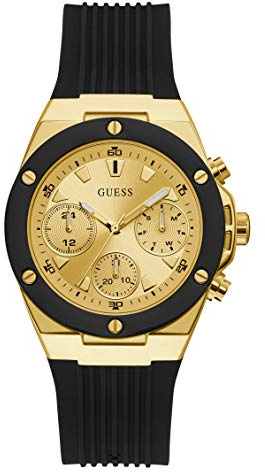 Guess Damen Sport Clear Multifunktions 39 mm Uhr - Transparentes Zifferblatt Roségold-Tone Edelstahlgehäuse mit rosa transparentem Polycarbonat-Armband