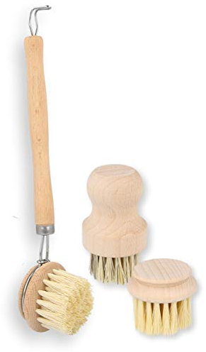 Lantelme 8149 - Set di spazzole per frutta e verdura con setole naturali in legno e sisal, ecologiche