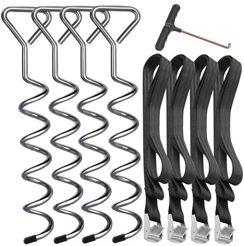 Hodzeed 4Set Heavy Duty Trampoline Anchor Ground Pegs Tie Down Kit - Tied Pet Dog Fixed, Fit Trampolines Garden Camp Swings Shed,Silver