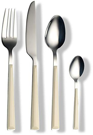 ECHTWERK Besteck Set Basic mit Kunststoffgriffen, Campingbesteck, Picknickbesteck, leichtes Reisebesteck, Outdoor-Besteck für Grillen im Freien, 16-teilig, bis zu 4 Personen, Edelstahl 18/0, Creme