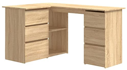 vidaXL Eckschreibtisch 6 Schubladen 2 Regale Schreibtisch Computertisch Bürotisch PC Tisch Laptoptisch Arbeitstisch Sonoma-Eiche 145x100x76cm Holzwerkstoff