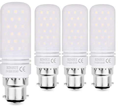 HZSANUE LED Ampoules 15W, 120W Ampoules à incandescence équivalentes, 1500Lm, 6000K Blanc Froid, B22 Casquette Baïonnette, Paquet de 4