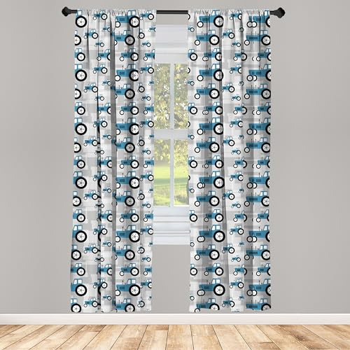 ABAKUHAUS Bauernhof Vorhänge, Gardinen, Traktor LKW Ernte Kunst, Fensterbehandlungen für Wohnzimmer Schlafzimmer Dekor, 2 Stück 75 cm b x 245 cm h,Sea Blue und hellgrau