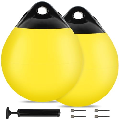 VEITHI 2 Pack 11.4 x 14 in Boat Buoy Balls Anchor Buoy Float Round Boat Fenders Anchor Ball,Vinyl Inflatable Mooring Buoy for Lake with Pump,Boat Bumpers for Docking/Anchoring/Marker Buoys Yellow