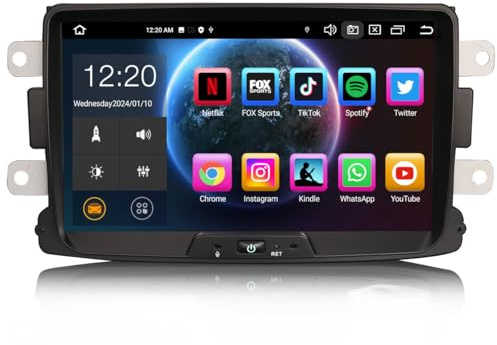 Erisin 8-Core Bluetooth 5.0 Android 14 Autoradio GPS pour Renault Dacia Duster Logan Dokker Lodgy 8 Écran Tactile sans Fil CarPlay Android Auto Dab+ FM Radio DSP WiFi TPMS RDS 4Go RAM+64Go ROM