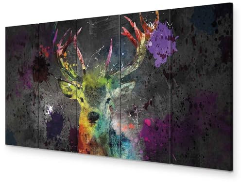murando - Akustikbild Tier 5 tlg - Bilder Akustikschaum Schallschutz Wand Deko Kunst Akustikpaneele Wandpaneele Schalldämmung Wandbild Schallabsorber Akustikplatten Hirsch Farbflecken g-A-0241-b-m