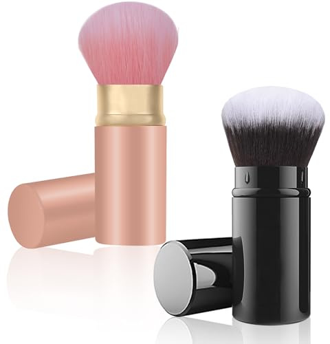 Falliny Lot de 2 pinceaux de maquillage Kabuki rétractables pour le visage, le blush, le bronze, le polissage, les cosmétiques en poudre sans défaut