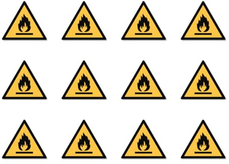 Warnung vor feuergefährlichen Stoffen: W021 - DIN EN ISO 7010 / ASR A1.3 - Aufkleber: 2,5 cm, 12 Stück