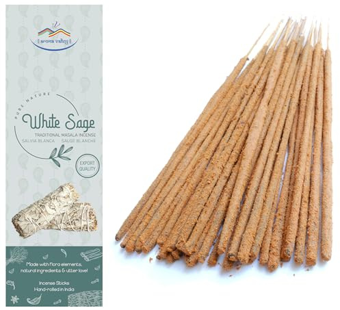 Aroma Valley White Sage Incense Sticks - Traditional Handcrafted Masala Incense - 40 to 50 sticks approx.